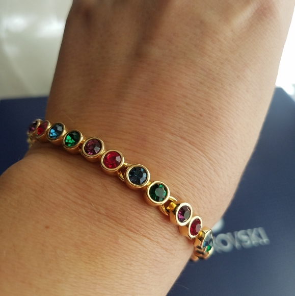 AUTHENTIC Swarovski 24k Gold Plated Multicolor Tennis Bracelet - Picture 12 of 17